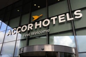 A picture taken at AccorHotels headquarters in Issy-les-Moulineaux, near Paris on July 12, 2016 shows the logo of the French hotel Operator.